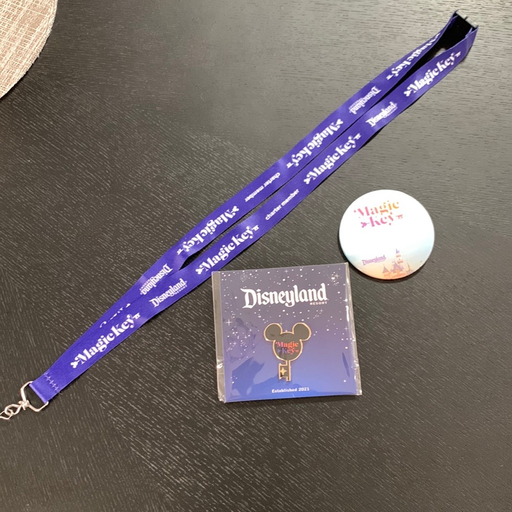 Disneyland Magic Key pin, lanyard and Mickey pin